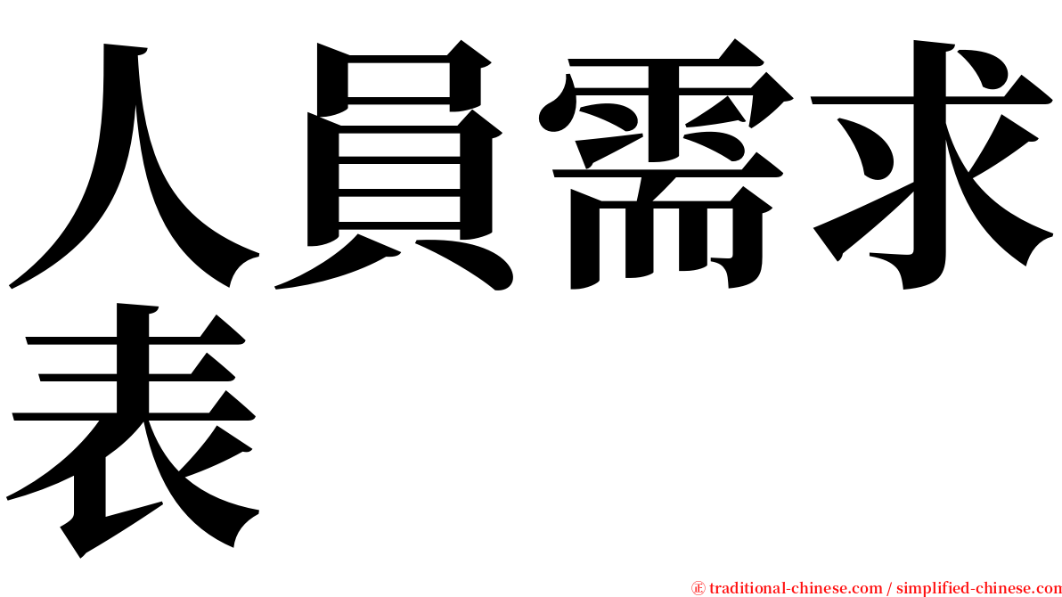 人員需求表 serif font