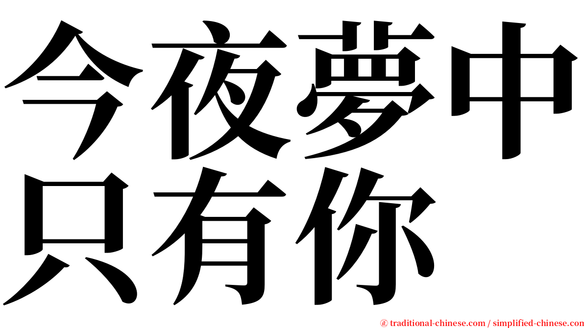 今夜夢中只有你 serif font