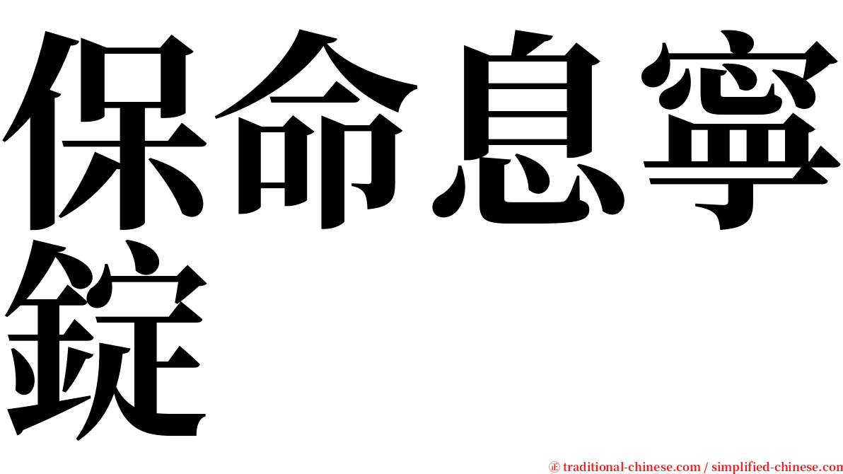 保命息寧錠 serif font