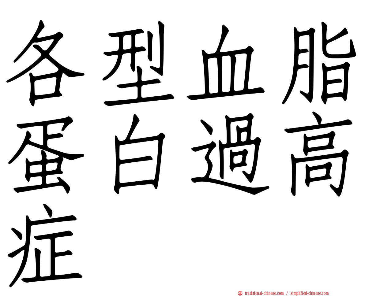 各型血脂蛋白過高症
