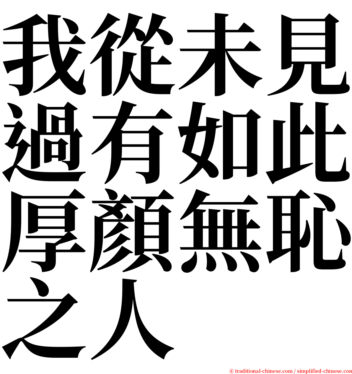 我從未見過有如此厚顏無恥之人 serif font