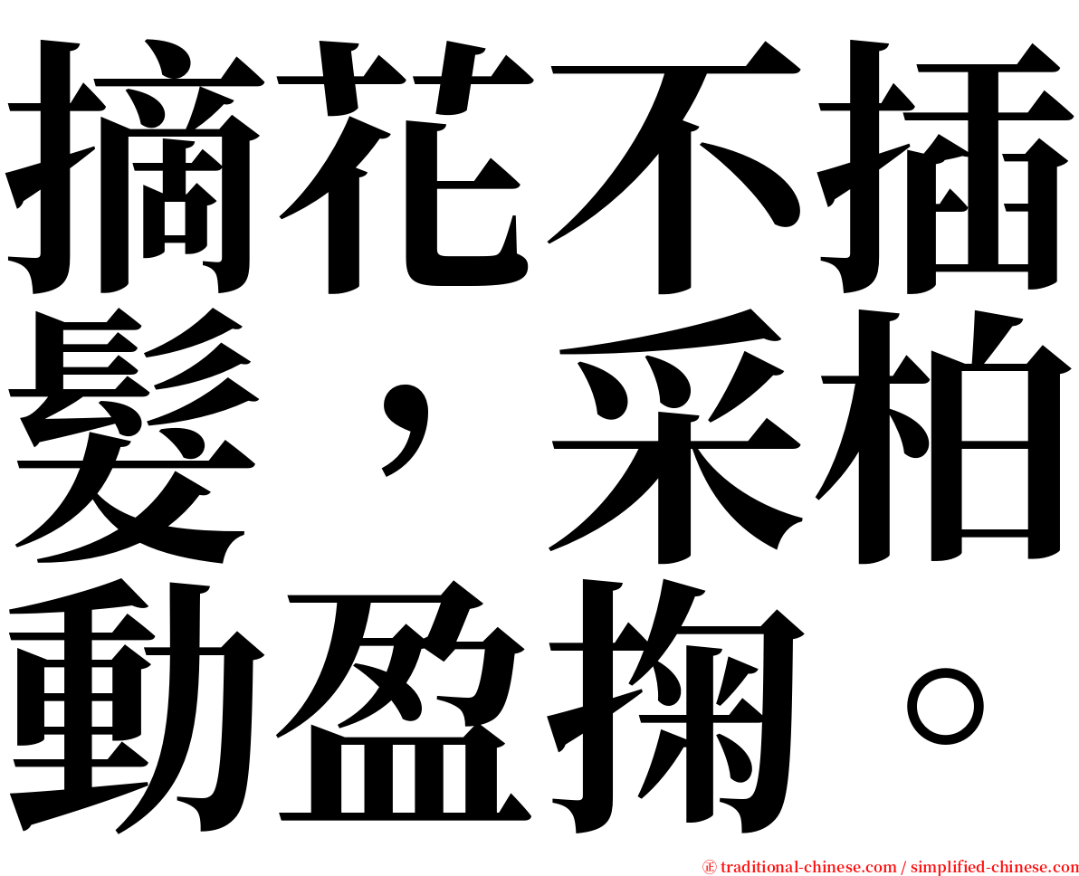 摘花不插髮，采柏動盈掬。 serif font