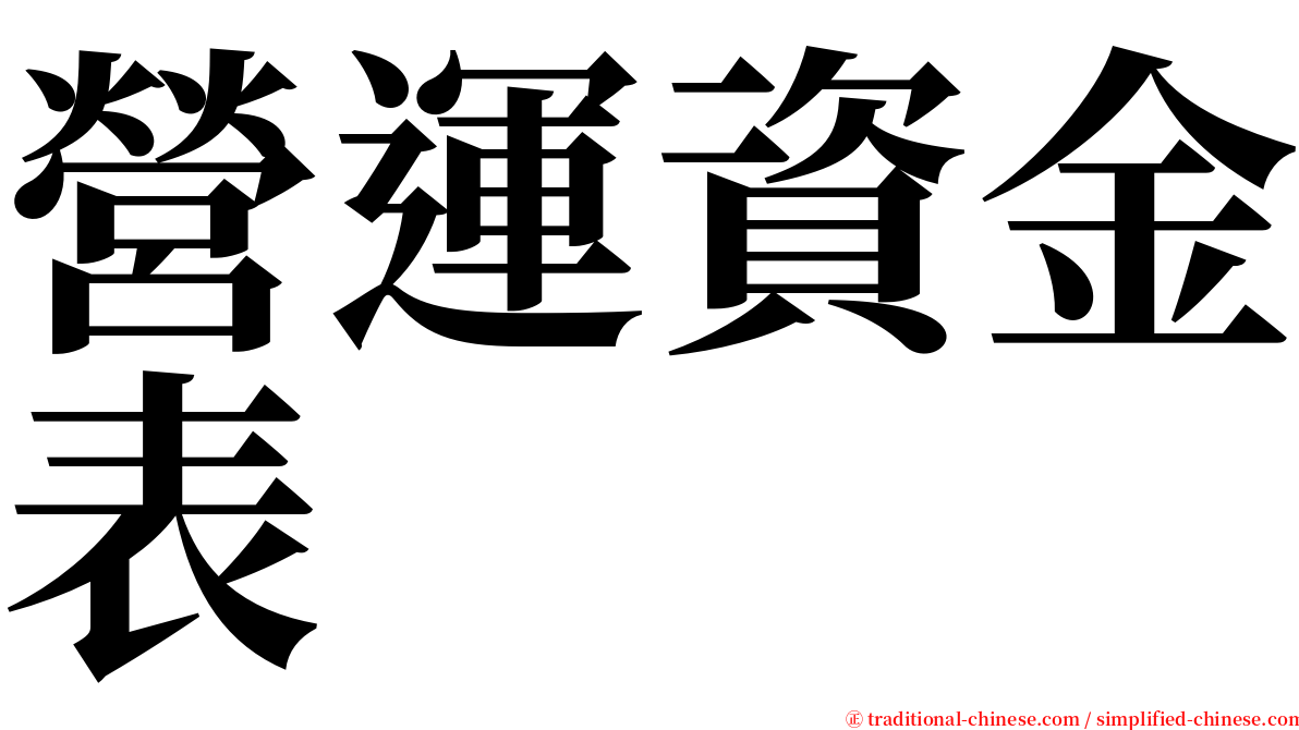 營運資金表 serif font