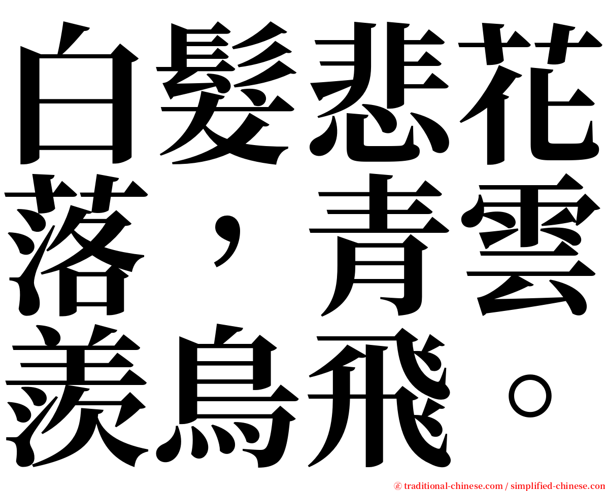 白髮悲花落，青雲羨鳥飛。 serif font